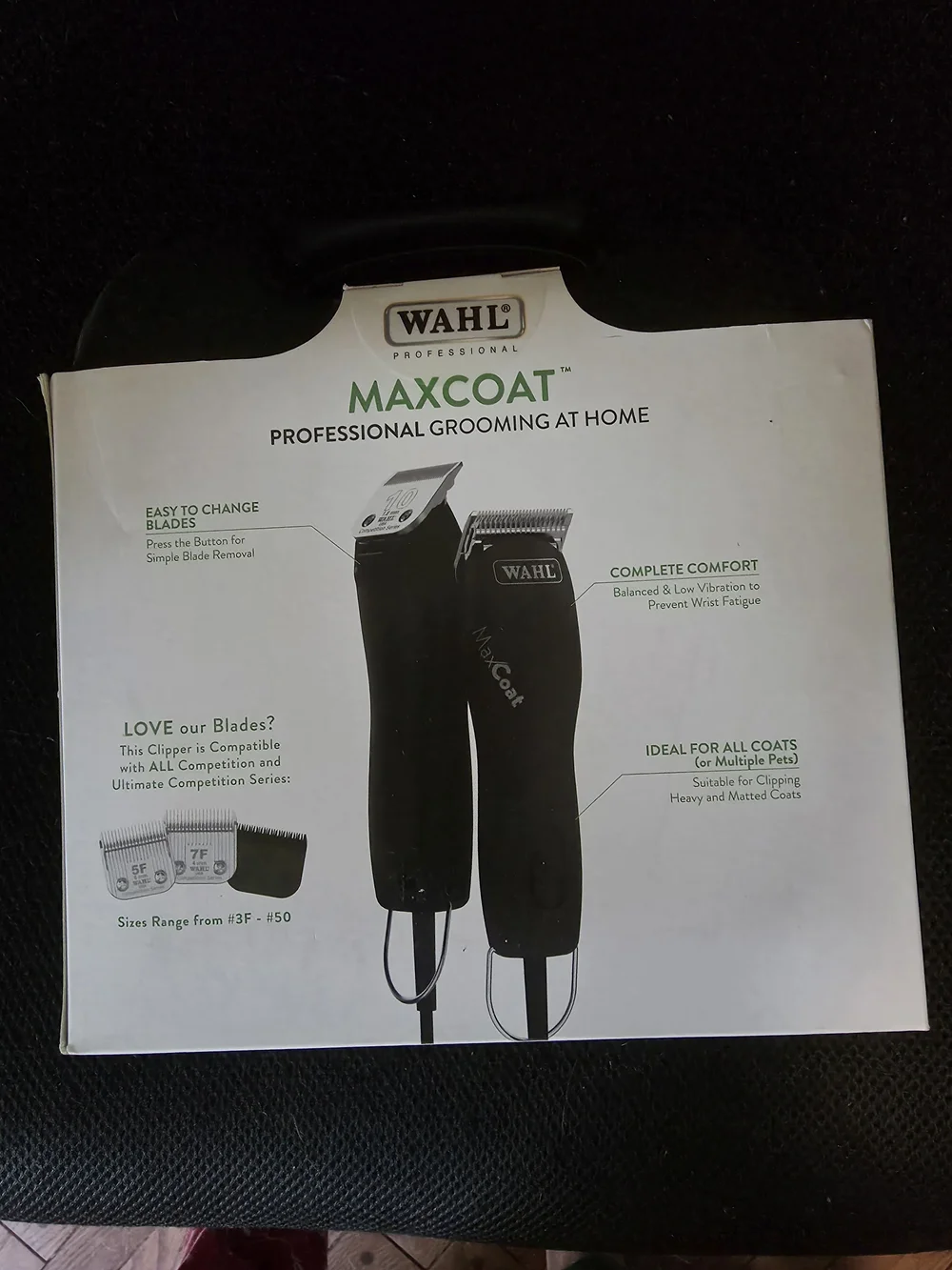 Wahl Maxcoat Professional Grooming Clipper - Black and White Packaging